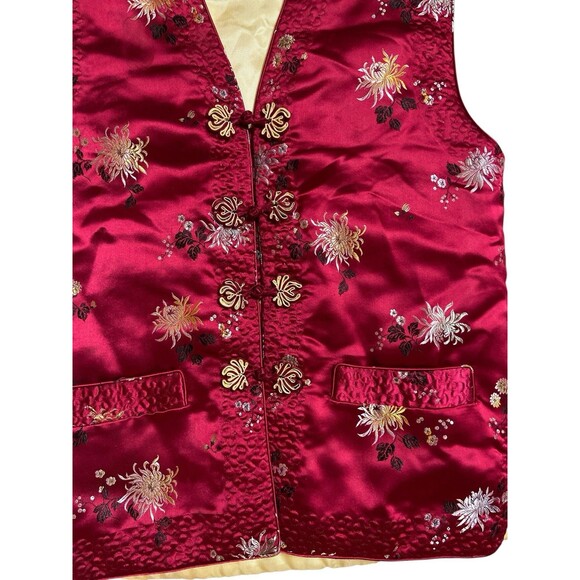 Vintage Gold Cup Red Satin Chinese Floral Embroidered Vest Size 12 Unisex Kids - Picture 2 of 8